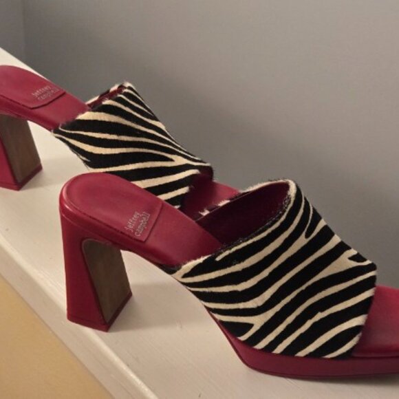 Jeffrey Campbell Genuine Calf Hair Zebra Mules • Red Block Heel • Rare | 8.5 - Picture 4 of 4